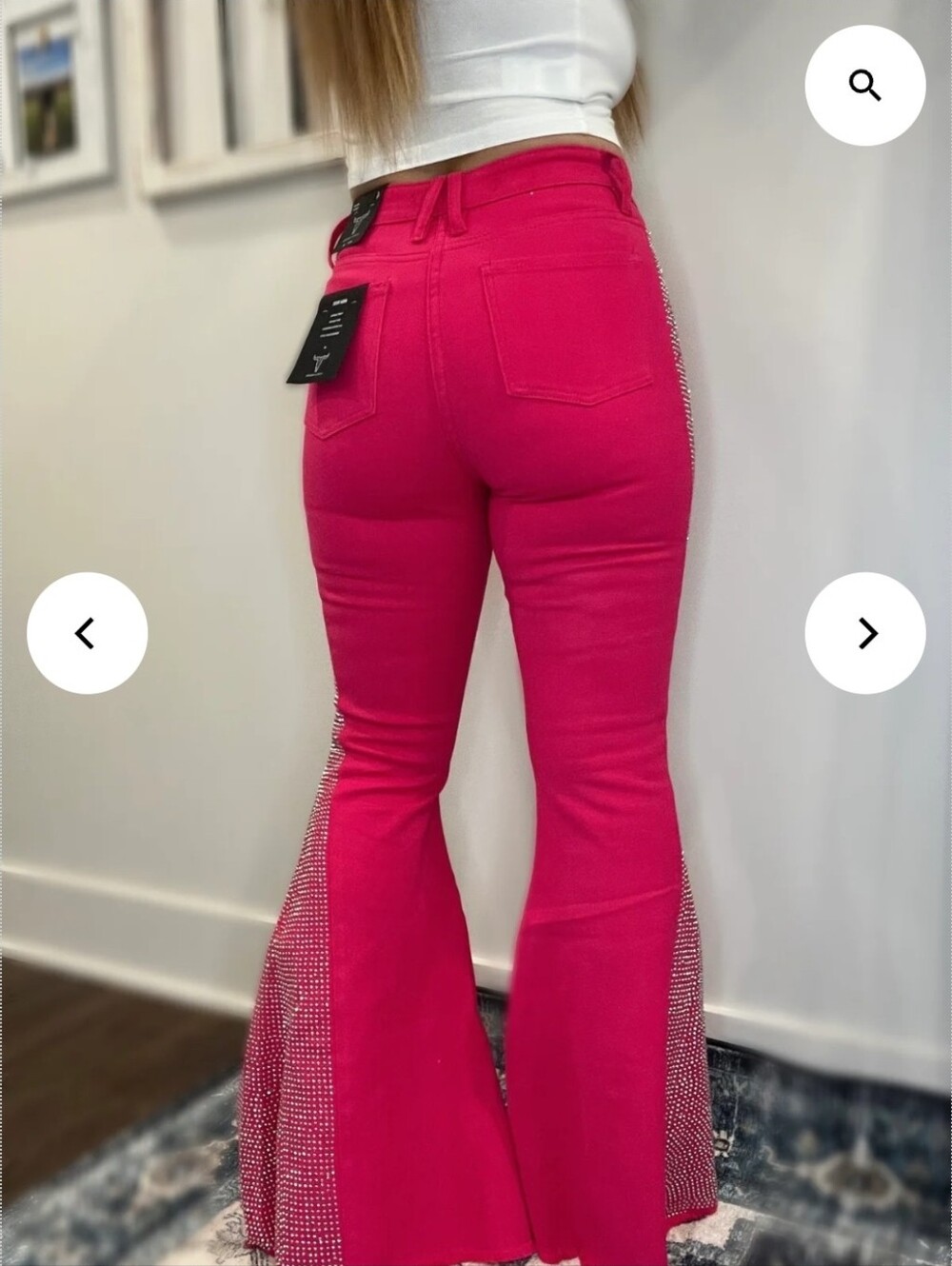NEW!!! Lucky & Blessed Hot Pink Rhinestone Side-Stripe Flared Pants, NWT - Picture 7 of 7